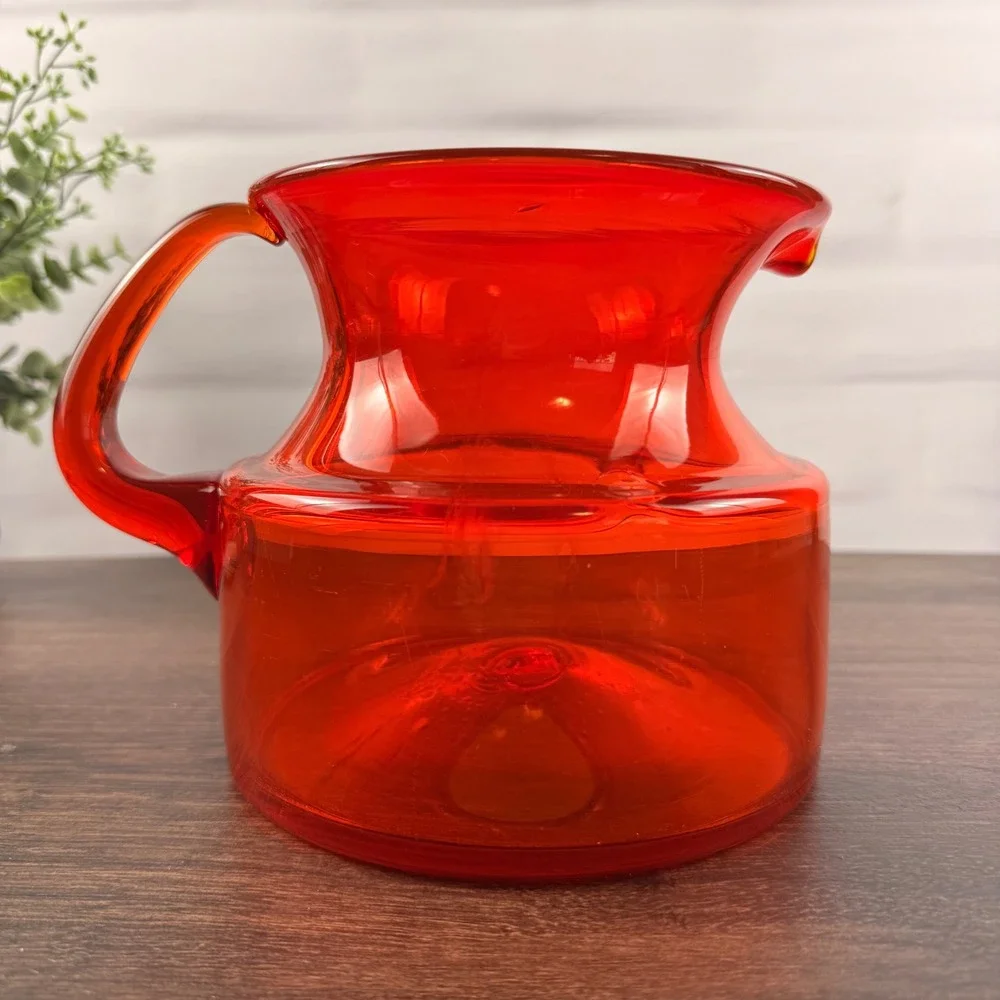 Greenwich Flint-Craft 1224-S Orange Glass Pitcher Tom Connally Vintage GFC
